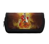 Lawenp Rock Guita in Flames Trousse à Crayons Sac à Stylo à Double Fermeture éclair Grande capacité Porte-Stylo Sac de Papeterie pour Le Bureau à Domicile