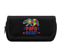 Lawenp Sensibilisation à l'Autisme Papa Ours Porte-Crayon Double Fermeture éclair Stylo Sac Grande capacité Porte-Stylo Papeterie Sac pour Bureau à Domicile