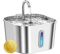 Lawfery Fontaine à eau pour chat en acier inoxydable, 2,2 L, fontaine à eau automatique pour chat, distributeur d'eau pour animaux de compagnie avec pompe silencieuse, convient pour les chats, les