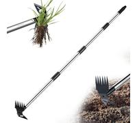 LAWFYMORI Extracteur de mauvaises herbes avec long manche de 150 cm, outil de jardinage manuel 2 en 1, râteau et binette de jardin, traction de désherbage robuste pour cour, pelouse, terrasse, jardin