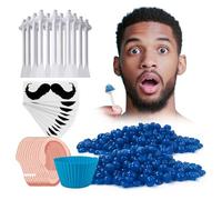 LaWink Kit d'épilation du nez pour homme et femme avec 100 g de grains de cire, épilation du nez, épilation indolore des oreilles, 30 applicateurs, 10 pochoirs à moustache, 1 tasse en silicone pour