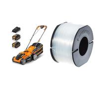 LawnMaster CLMF2434G Tondeuse à Gazon sans Fil 24V Max 2x4.0Ah Batterie, 34cm & Black & Decker A6171 Recharge de Fil 40 m + 25% Gratuit