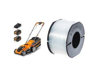 LawnMaster CLMF2434G Tondeuse à Gazon sans Fil 24V Max 2x4.0Ah Batterie, 34cm & Black & Decker A6171 Recharge de Fil 40 m + 25% Gratuit