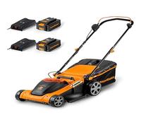 LawnMaster CLMF4841E Tondeuse Electrique Gazon 48V Max 2x24V 4.0Ah Batterie, 41cm, Jusqu'à 450m² Paillage 42L, Hauteur de Coupe à 6 Niveaux 22-72mm 2 Ans de Garantie