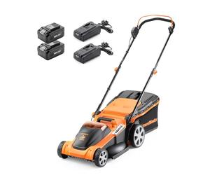 LawnMaster Tondeuse à gazon sans fil 48 V 41 cm avec deux batteries MX 24 V 4,0 Ah Lithium Ion, 2 chargeurs rapides, peigne de bordure, rouleau arrière et fonction mulching Tondeuse à gazon à batterie