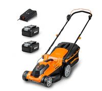 LawnMaster Tondeuse sans Fil 24V 37cm, Moteur iPower, 300m² | Incl. 2 batteries 4Ah, bac 40L, 6 hauteurs coupe 22-72mm, fonction mulching, réglage centralisé, guidon ergonomique.