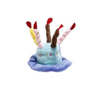 Lawnoval Adorable chapeau d'anniversaire pour chien et chat - pour motif gâteau en peluche douce et bougie, mentonnière réglable, 20 x 18 cm, bleu/rose