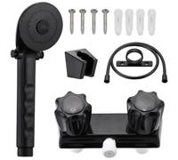 Lawnoval Ensemble de robinet de douche noir avec support mural à deux poignées, cartouches sans lave-glace sans fuite, pommeau de douche à main et tuyau pour maisons mobiles ou remorques de voyage