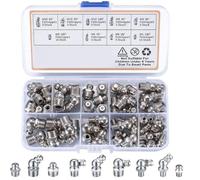 Lawnoval Kit de raccords de graisse en acier carbone 60 pièces avec embouts droits 45° 90° M6 M8 M10 Zerk et buse aiguille pour construction automobile Usage industriel Argenté