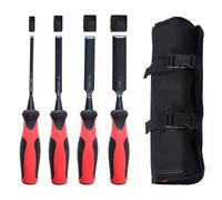 Lawnoval Lot de 4 burins plats à sculpter avec poignées en TPR pour le travail du bois et la menuiserie, noir/rouge, 1/4, 3/4, 1/2, 1"