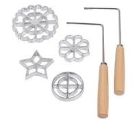 Lawnoval Lot de 6 moules à rosace en fer avec 2 longues poignées en bois et 4 tampons en alliage d'aluminium pour biscuits, gaufres et bunuelos traditionnels