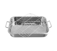Lawnoval Plat à rôtir profond en acier inoxydable avec grille, poêle à four pour viande et légumes, poli miroir, facile à nettoyer, poignées robustes, plusieurs tailles (36 x 26 x 6 cm)