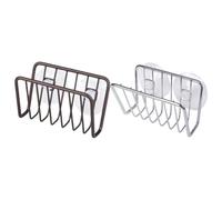 Lawnoval Porte-éponge d'évier en métal avec ventouses, en acier inoxydable résistant à la rouille, pour éponges et brosses, panier égouttoir ouvert, argenté, 6 x 11 x 8 cm