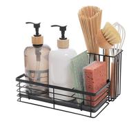 Lawnoval Porte-éponge pour évier avec plateau en pierre de diatomite à séchage rapide, en acier au carbone, organiseur de cuisine pour brosses et éponges, noir