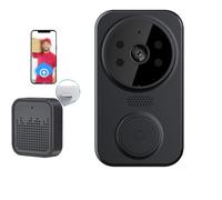 Lawnoval Sonnette vidéo sans fil intelligente avec interphone audio bidirectionnel, vision nocturne infrarouge, contrôle par application, installation facile, compatible avec Wi-Fi 2,4 G, noir et