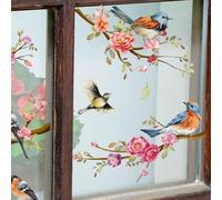 Lawnoval Sticker mural pour salon 30 x 60 cm en PVC imperméable Motif branche oiseau fleur Impression double face