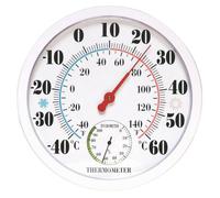 Lawnoval Thermomètre hygromètre analogique rond d'intérieur et d'extérieur avec cadran blanc, plage de température de -40 °C à 60 °C, humidité de 0 % à 100 %, pour jardin, balcon, serre, support mural