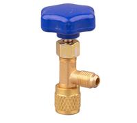 Lawnoval Vanne de robinet SAE AC en laiton 1/4 avec joint en néoprène pour bouteilles de gaz R134a, R22, R410A, or et bleu