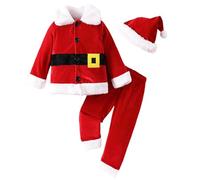 Lawnrden 3PCS / Set Kids Santa Costume Costumes de Noël unisexe avec manteau de veste en peluche, pantalon et chapeau