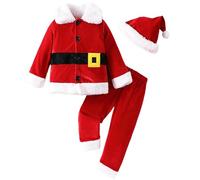 Lawnrden 3PCS / Set Kids Santa Costume Costumes unisexes de Noël avec manteau de veste en peluche, pantalon et chapeau