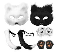Lawnrden 3PCS / Set Therian Gear, Therian Mask and Tail, Gants Set Half Face Fox Mask avec Une Queue à Fourrure à Boucle réglable pour Halloween Cosplay Fox |.Velu