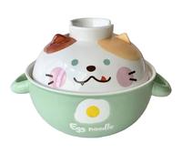 Lawnrden Bol de ramen à micro-ondes en céramique mignon bol ramen avec couvercle et manche à nouilles micro-ondes pour nouilles, pho, soupe et pâtes, lave-vaisselle en toute sécurité | Conteneurs