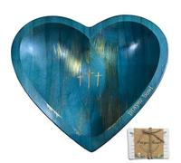 Lawnrden Bols de prière avec cartes, bol de prière avec carte en forme cœur, bol chrétien religieux en bois avec croix sculptée, cadeaux décoratifs la congrégation, bleu