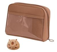 Lawnrden Capybara Pouche à Crayon avec 12 Compartiments Brown Toile & PVC Kawaii Crayon avec Zipper Lisse et poupée Capybara Étui Mignon pour Les Fournitures Scolaires Accessoires de Bureau |.Kawaii