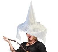 Lawnrden Chapeau de sorcière pour femmes en dentelle Chapeau blanc sorcière folle de costume, cosplay, fête d'Halloween | Chapeaux