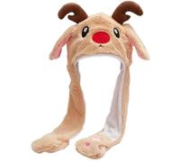Lawnrden Chapeau d'oreille mobile moelleux taille libre chapeau de Noël mignon dessin animé fou thermique festif d'hiver avec oreilles mobiles cadeaux de Noël pour enfants, adultes, renne