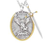 Lawnrden Collier St Michael St Christophe pour Hommes, Collier de prière du Seigneur épée d'archange, Bijoux Style 1, Pendentif