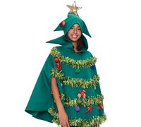 Lawnrden Cosplay Costumes pour Femmes, Robe d'arbre de Noël Robe Poncho Costume 3D Hooded Christmas Tree Costume Cloak de Noël