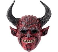 Lawnrden Devil Demon Mask, Masque Devil Masque effrayant Realist Full Face Demon avec une corne de bœuf pour Halloween, Masquerade, Cosplay Access