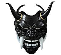 Lawnrden Hannya Mask Masque Halloween japonais, Latex Ghost Full Face Samurai avec des et des cornes Warrior avec un groupe élastique effrayant pour la fête de cosplay d'Halloween, Black |.Effrayant