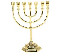 Lawnrden Hanoukka Menorah, Menorah 7 Branche avec 12 tribus d'Israël, bougeoir en Alliage en Zinc juif avec Base Stable pour Le Bureau de Salon du Bureau, doré | Menorahs