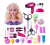 Lawnrden Kids Hairdressing Makeup Dolls 35PCS Hair Styling Dolls Head Hair Accessories Playset for Girls Children Style1