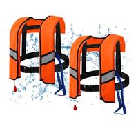 Lawnrden Lot de 2 Gilets de Sauvetage gonflables automatiques 150 N avec Bandes réfléchissantes et sifflet supplémentaire, Gilet Bain Portable pour Adultes (Taille Unique), Orange