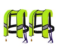 Lawnrden Lot de 2 Gilets de Sauvetage gonflables automatiques 150 N avec Bandes réfléchissantes et sifflet supplémentaire, Gilet Bain Portable pour Adultes (Taille Unique), Vert Clair