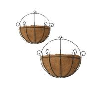 Lawnrden Lot de 2 paniers Suspendus pour Plantes d'extérieur | Panier de jardinière Mural en métal avec Doublure en Noix, cintres pour Pots Fleurs en Fil Demi-Rond pour intérieur et extérieur, déco