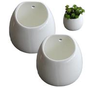 Lawnrden Lot de 2 Pots de Fleurs muraux à Suspendre en céramique avec Trou Suspension, Pot Fleurs Moderne pour Plantes Grasses et Petites Plantes, décoration d'intérieur, Blanc