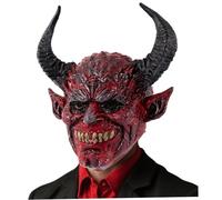 Lawnrden Masque d'horreur du Diable Rouge, Masque de Vampire Effrayant, Corne complète, Couvre-Chef en Latex, Accessoires de Cosplay d'halloween pour Adultes