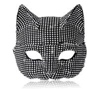 Lawnrden Masques sexy pour les femmes méchantes, femmes Chat Masque Masque Eye Sexy à moitié avec des strass, Face Masquerade Cosplay Costume Accessoires pour Halloween Mardi Gras