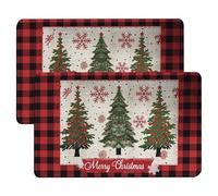 Lawnrden Mat de Porte de Noël extérieur 20x31In Buffalo Plaid Plaid ABSBORPTION Absorption CHARICT CHOID Hiver HOLICAL Tail Mate Bienvenue pour l'entrée Home Shop, 2pcs | Doormats