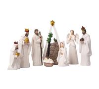 Lawnrden Ornements de Noël, Ensemble de nativité (8pcs) Scène nativité en résine Blanche Moderne Ornements d' Religieux