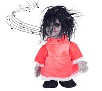 Lawnrden Poupées effrayantes, Halloween Scary Doll 13.39x7.48 Pouces de poupées effrayantes activées à la Voix, Prop Proportion d'halloween pour la fête Hauted House, Batterie Non Incluse, Rouge