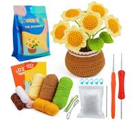 Lawnrden pour débutants, kits de crochet pour débutants avec instructions, kit de démarrage sur le thème des fleurs, bricolage mignon pour adultes et enfants, tournesol