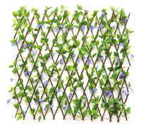 Lawnrden Treillis Extensible avec Verdure, clôture d'intimité Extensible, écran de confidentialité pour Balcon avec Feuilles denses enduites de Colle et gloires du Matin Violettes, 200 x 33 cm