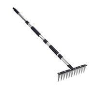Lawns Grass Rake - 8 Serrated Tine Debris Removal Tool, Ergonomic Curved Handle Garden Rakes, Heavy Duty Lawn Leveling Rake, Soil Leveling and Turf Maintenance Tool for Agricultural Farm Park Yard