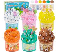 LAWOHO Kit de pâte gluante au beurre de Pâques - 6 œufs de Pâques préremplis avec slime au beurre et slimes mignons, doux et anti-adhésif pour cadeaux de fête d'anniversaire pour filles et garçons