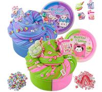 LAWOHO Kit de Slime au Beurre 2X120 ML avec 6 Packs d'ajouts, Slime pour Cadeaux de fête pour Enfants, kit de Slime au Beurre pour Dessert pour Filles garçons Cadeaux d'halloween Noël Pâques